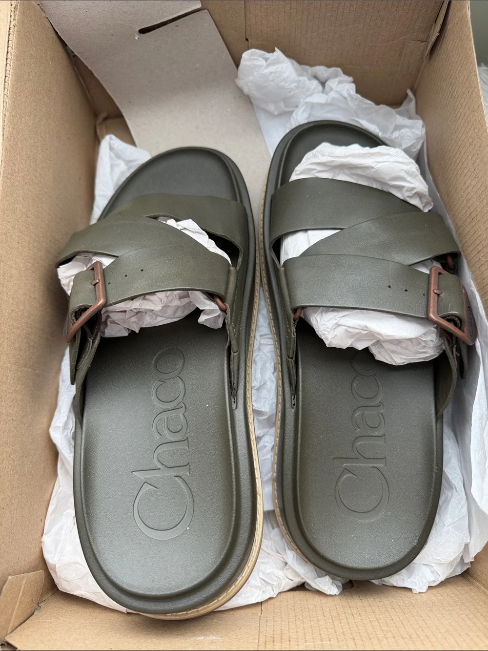 NWT Chaco Townes Slide Midform Sandal Olive Green Women's 9 Chunky Vacation